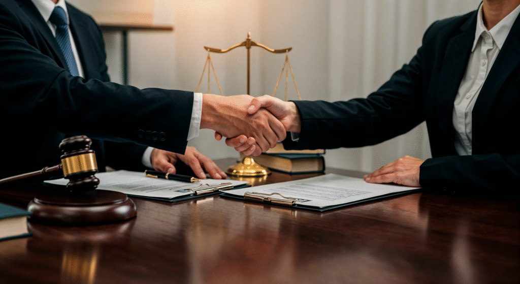 Lawyers handshake agreement